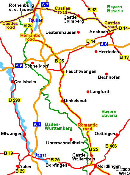 Road map Rothenburg - Colmberg - Nordlingen 437-9,  2000 WHO